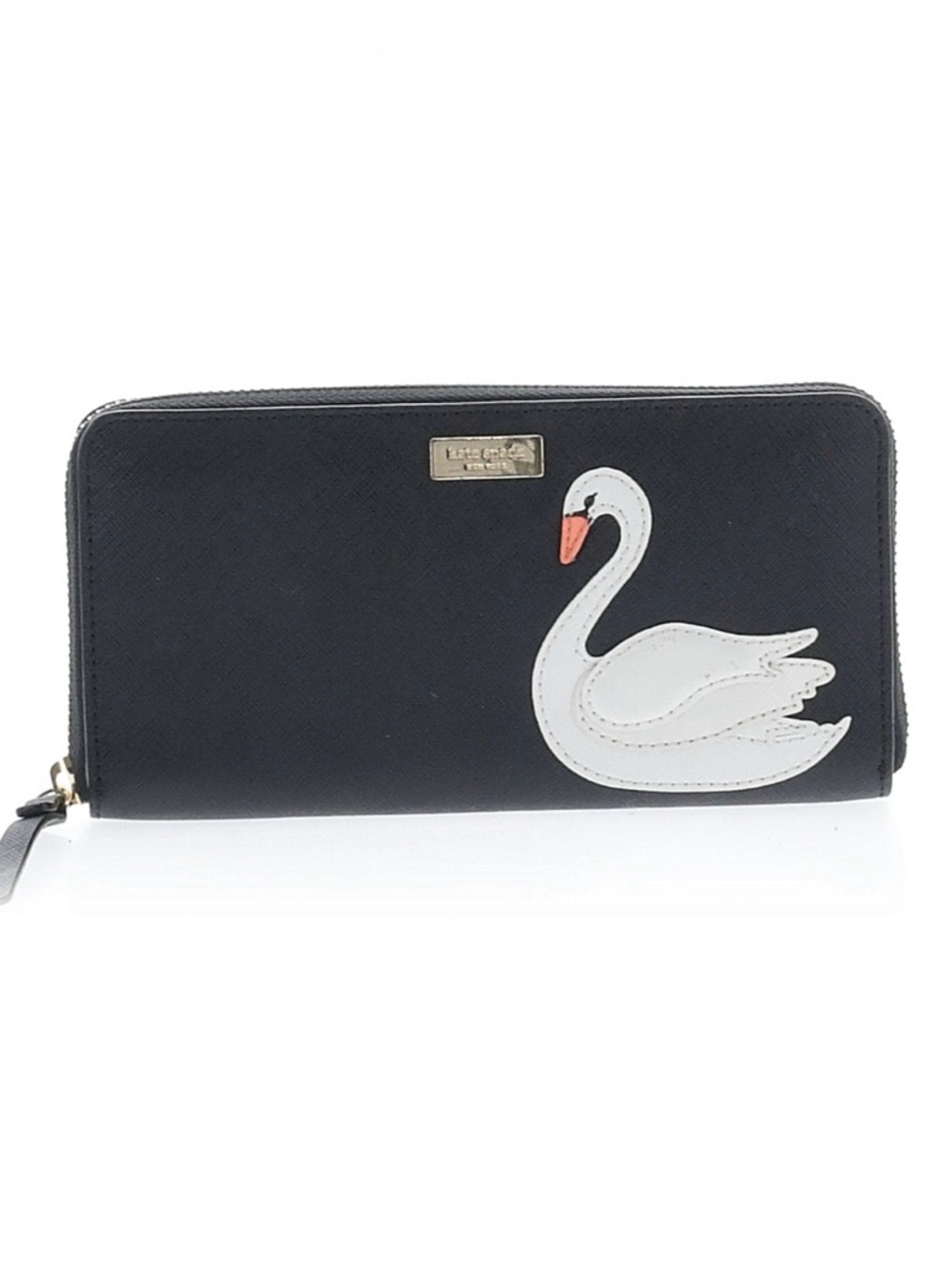 kate spade Black Zip-Around Wallet with White Swan Applique